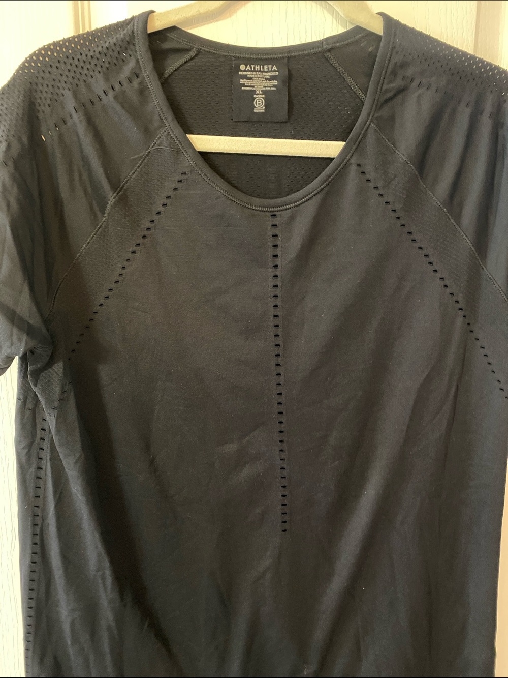 Athleta Black Perforated Short Sleeve Active Tee - Picture 2 of 4